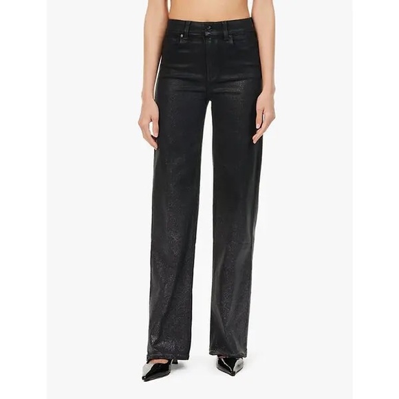 PAIGE Sasha Coated High Rise Black Flare & Wide Leg Jeans - Picture 4 of 16